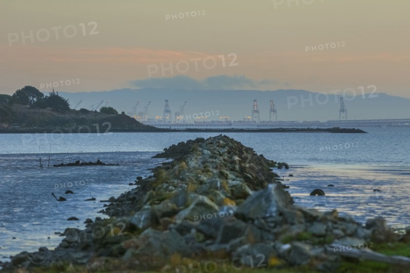 Rocky jetty in ocean bay