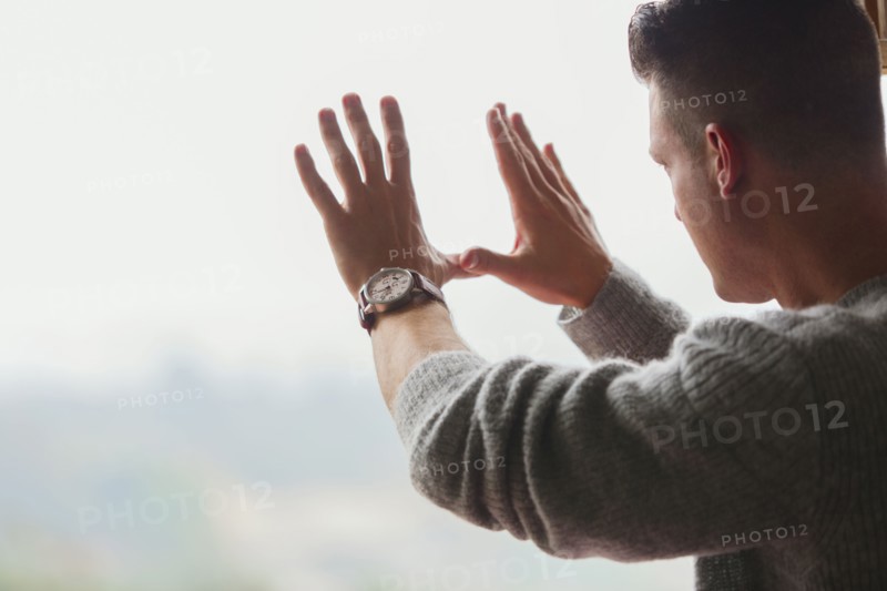 Caucasian businessman framing with hands