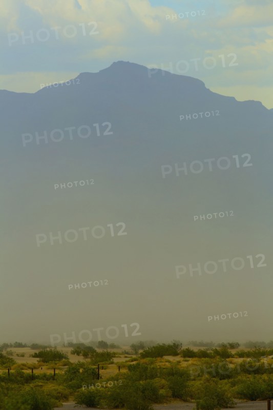Mountains over plants growing in arid landscape