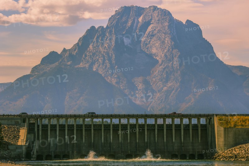 Mountain and dam in remote landscape