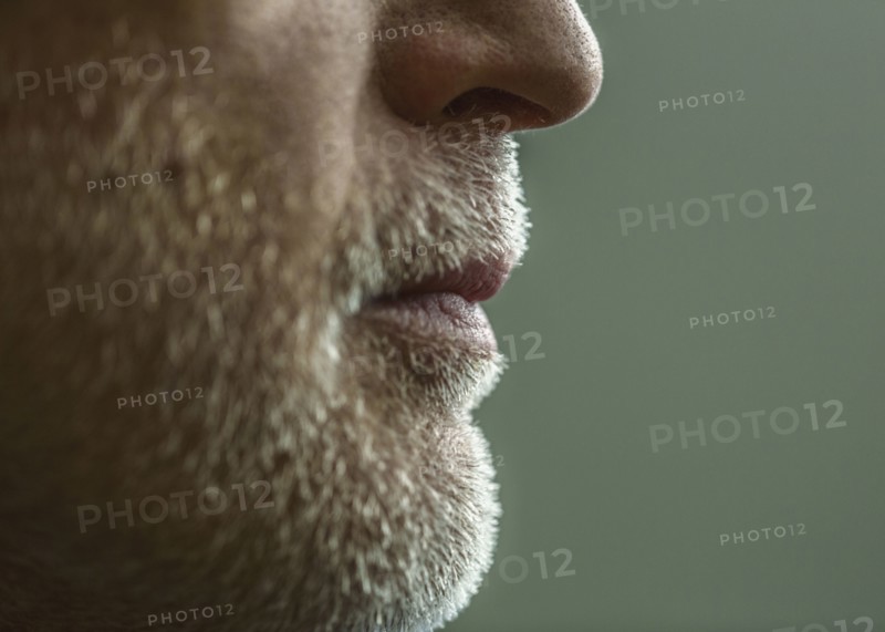 Close up of chin and beard of Caucasian man