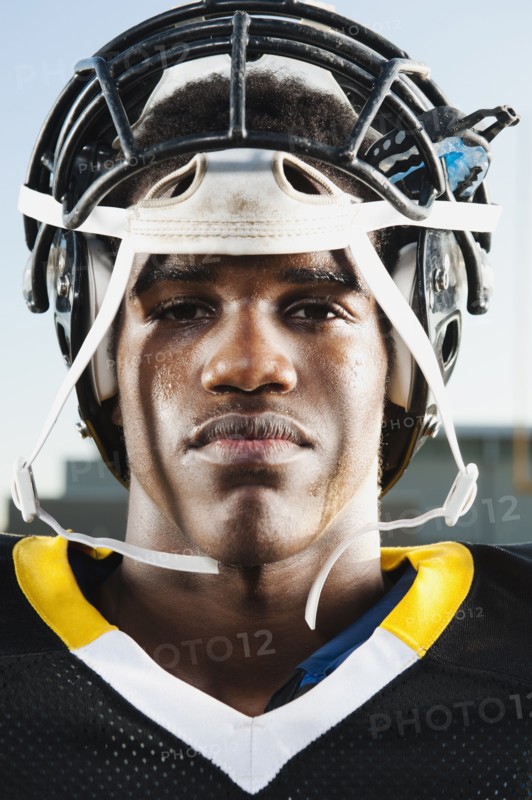 Serious Black football player