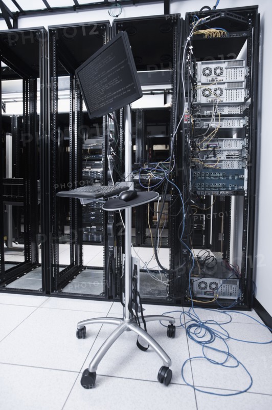 Computer and keyboard in server room