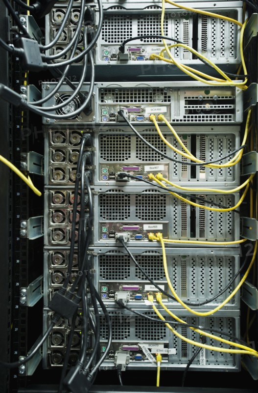 Close up of server rack and wires