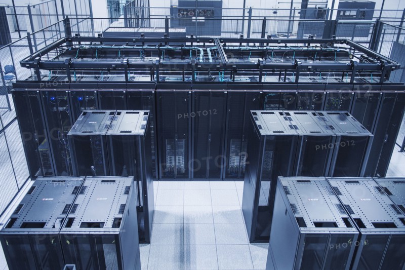 High angle view of technology in server room