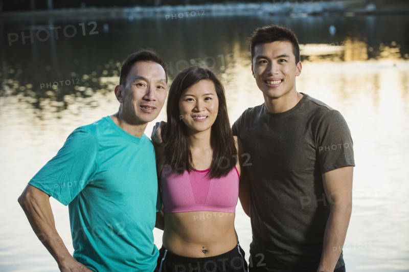 Chinese friends smiling in park