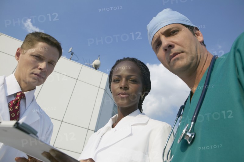 Multi-ethnic medical professionals outdoors