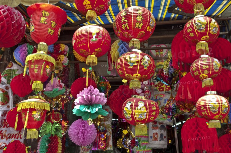 Ornate lanterns in Vietnamese shop