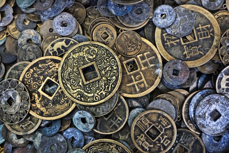 Close up of Vietnamese coins