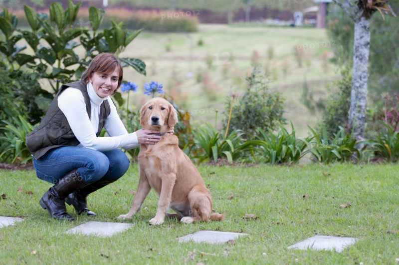 Hispanic woman petting dog