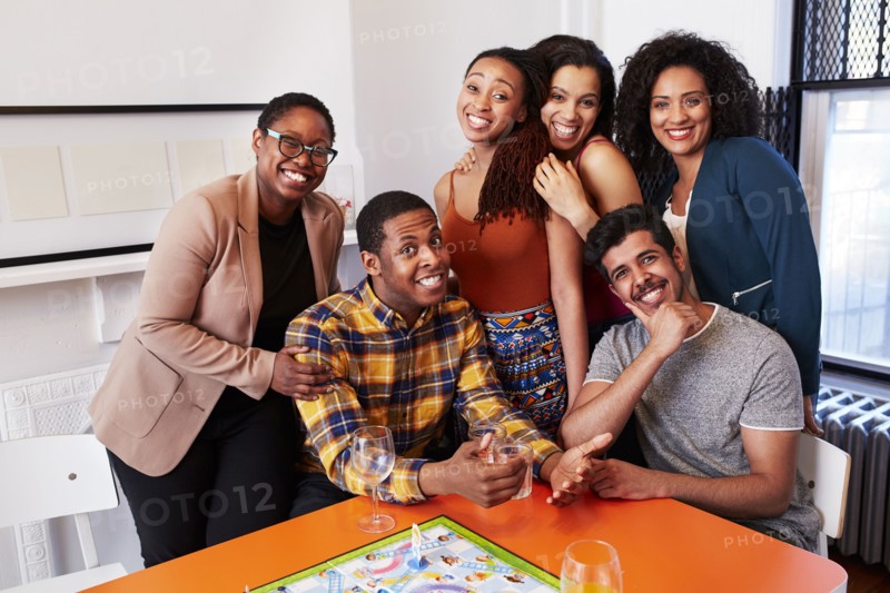 Friends smiling at party