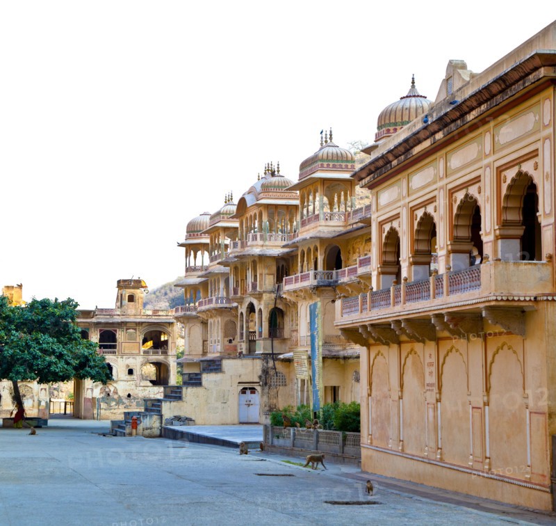 Ornate Indian temple with balconies and tomes