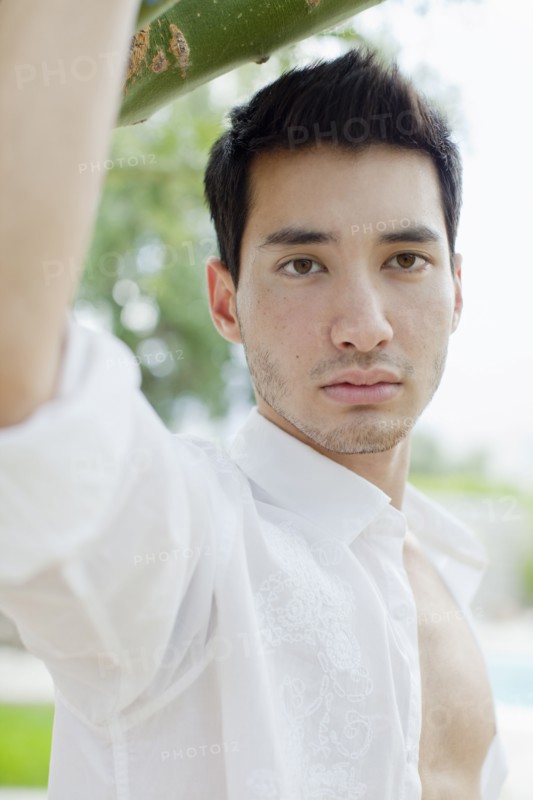 Serious mixed race man