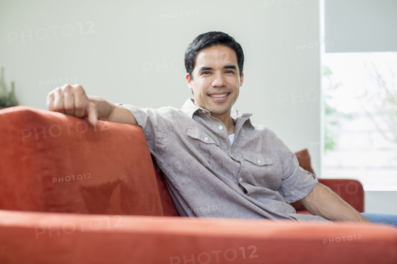 Smiling mixed race man
