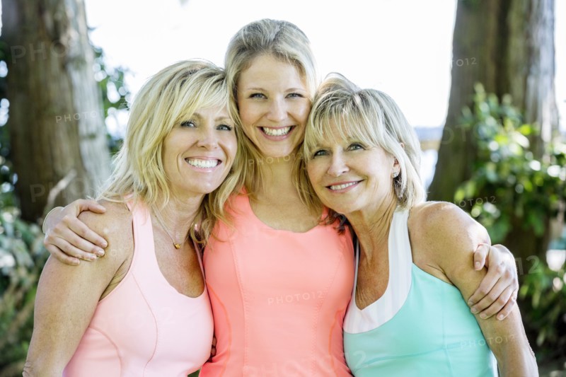 Caucasian women smiling outdoors