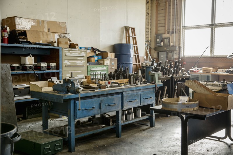 Workbench and tools in metal shop