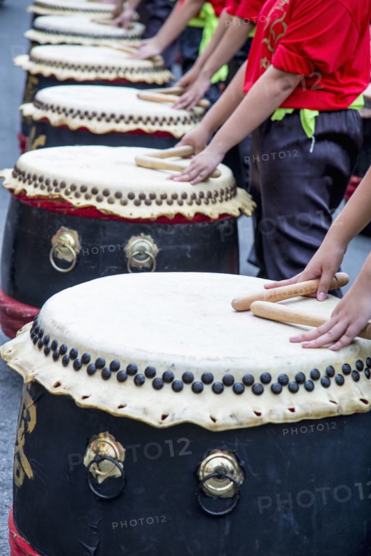 Musicians playing drums at Chinese New Year celebration