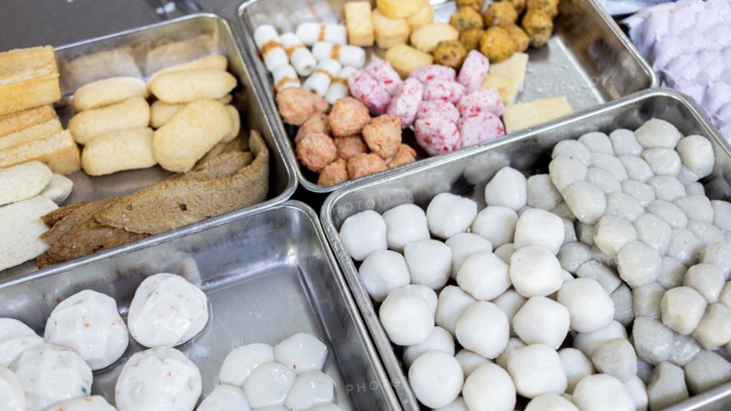 Soy cakes and fish for sale in market