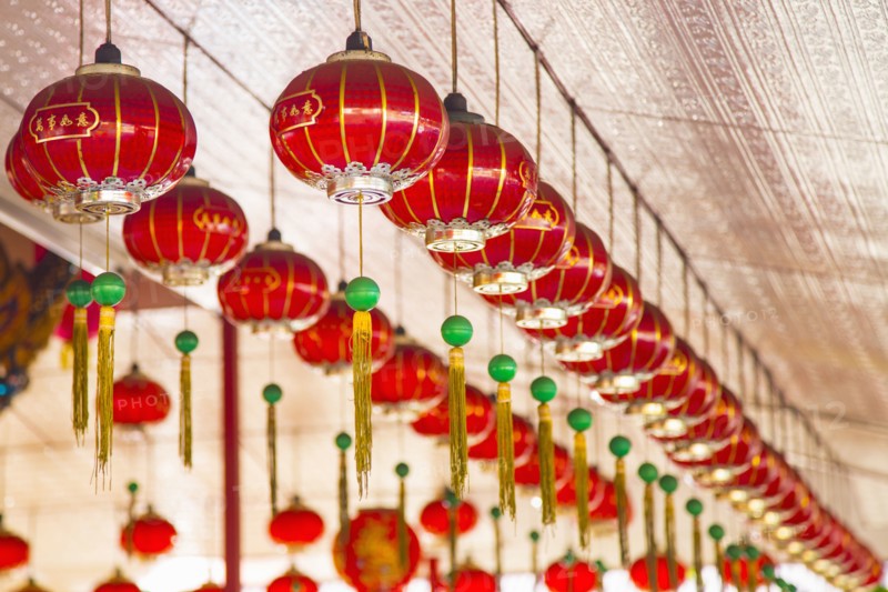 Chinese New Year lanterns hanging from ceiling