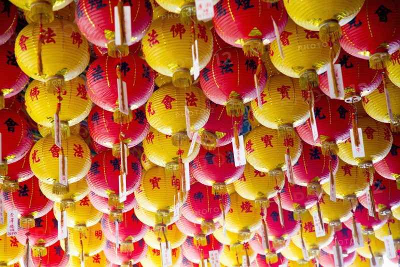 Chinese New Year lanterns hanging from ceiling