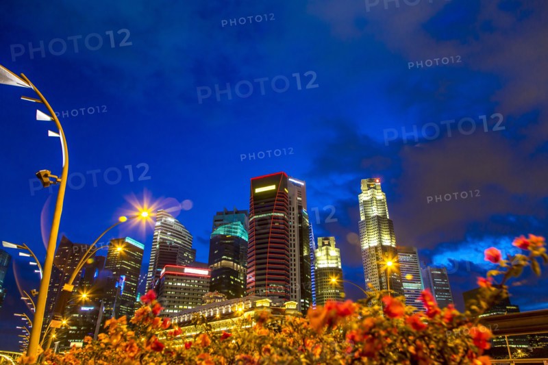 Singapore city skyline lit up at night
