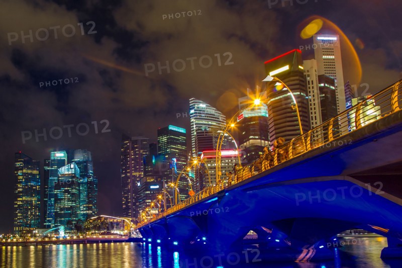 Singapore city skyline lit up at night