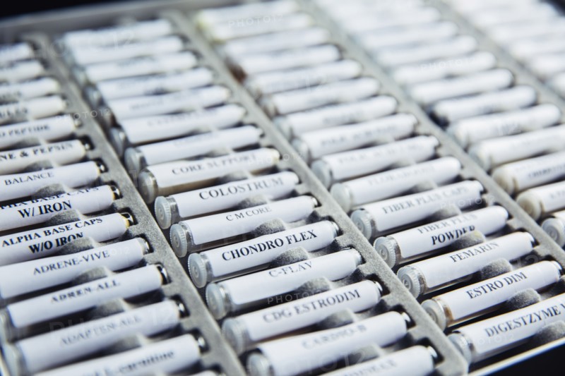 Close up of homeopathic medicine vials