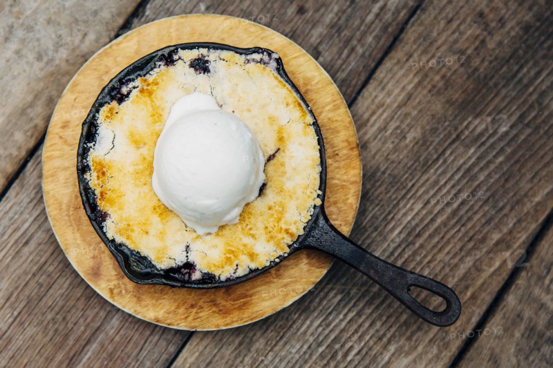 Skillet dessert with ice cream