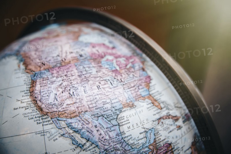 Close up of America on globe