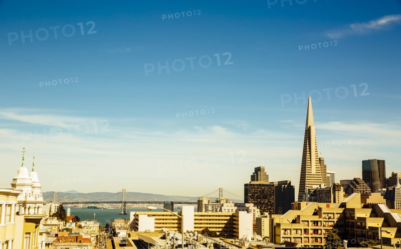 San Francisco cityscape under blue sky