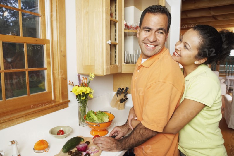 Couple cooking together