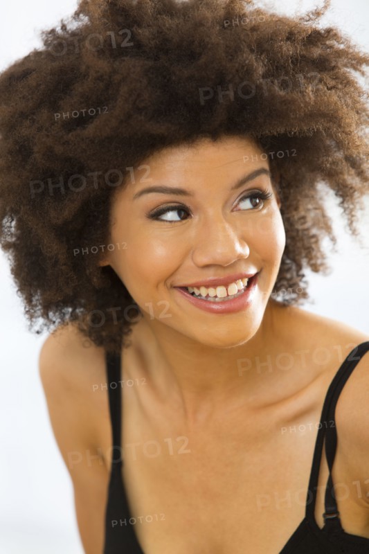 Mixed race woman smiling