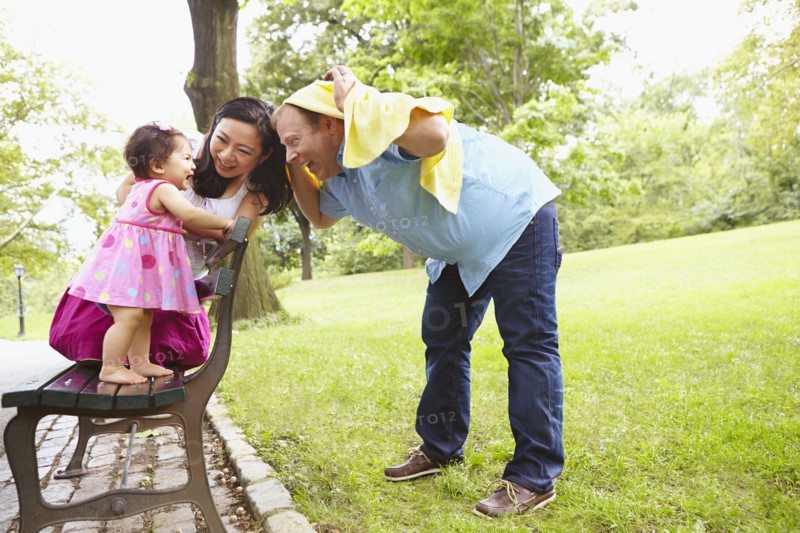 Family playing together in park