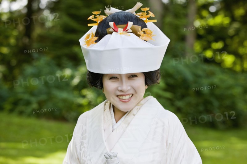 Close up of Japanese bride wearing traditional clothing