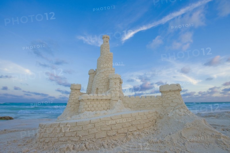 Elaborate sand castle on beach