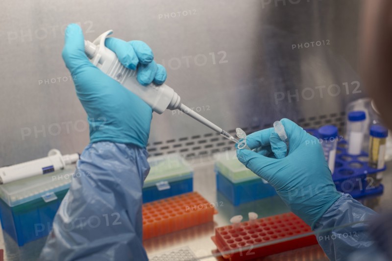 Mixed race scientist pipetting solution into test tubes in lab