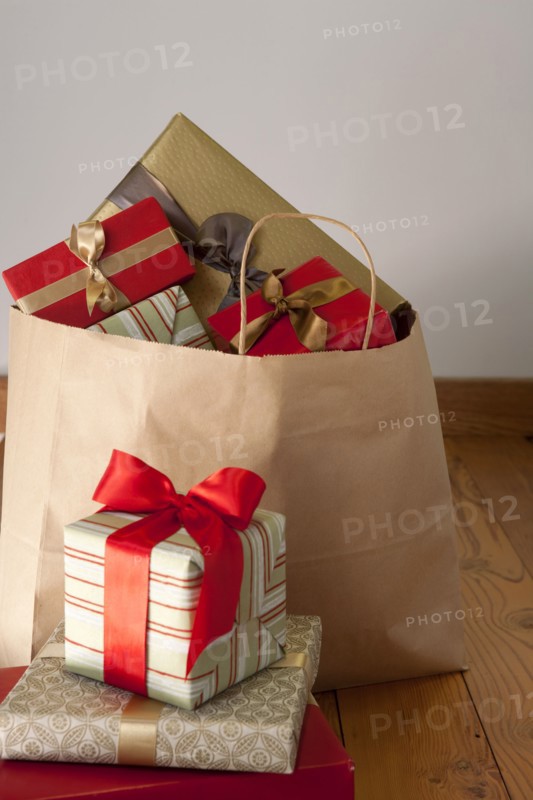 Bag full of Christmas gifts