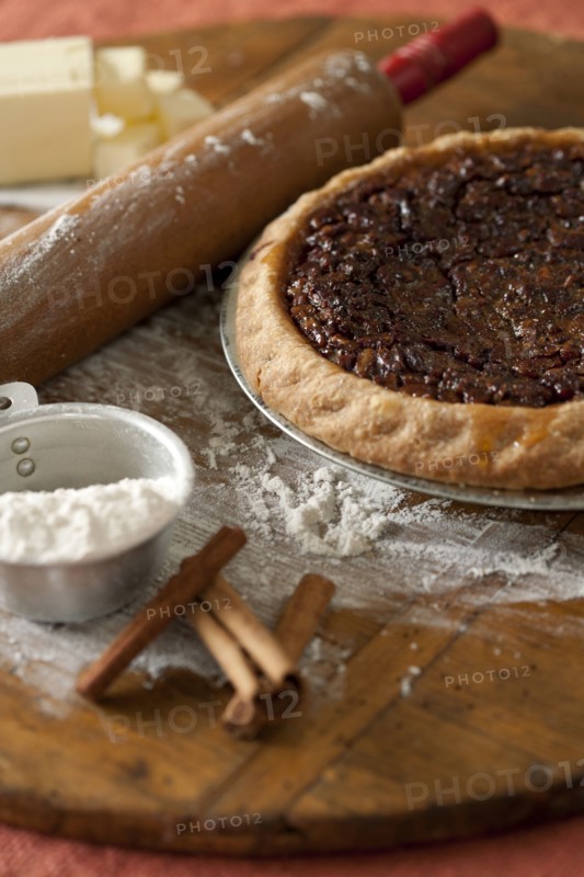 Baking ingredients and pecan pie
