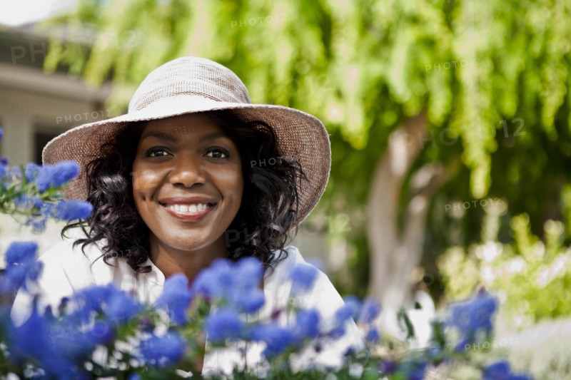 Smiling woman in garden
