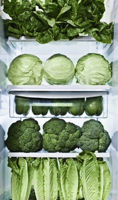 Green vegetables in refrigerator