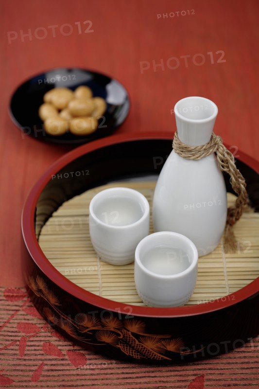 Sake and Japanese rice crackers