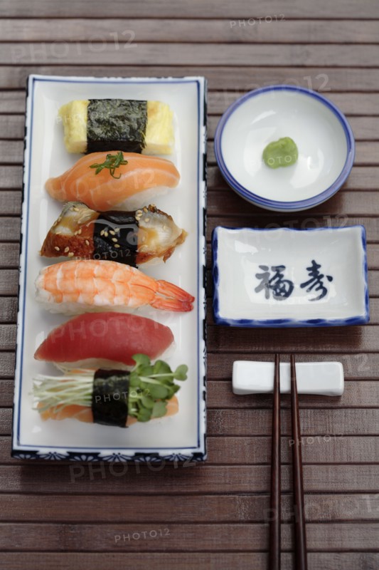 Nigiri sushi and wasabi
