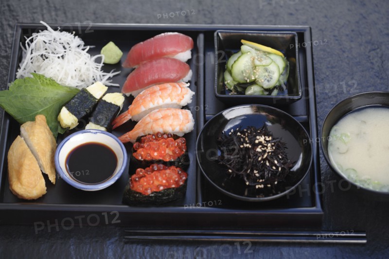 Nigiri sushi and miso soup