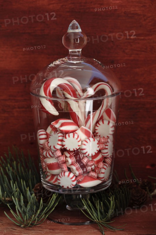 Peppermint candies in glass jar