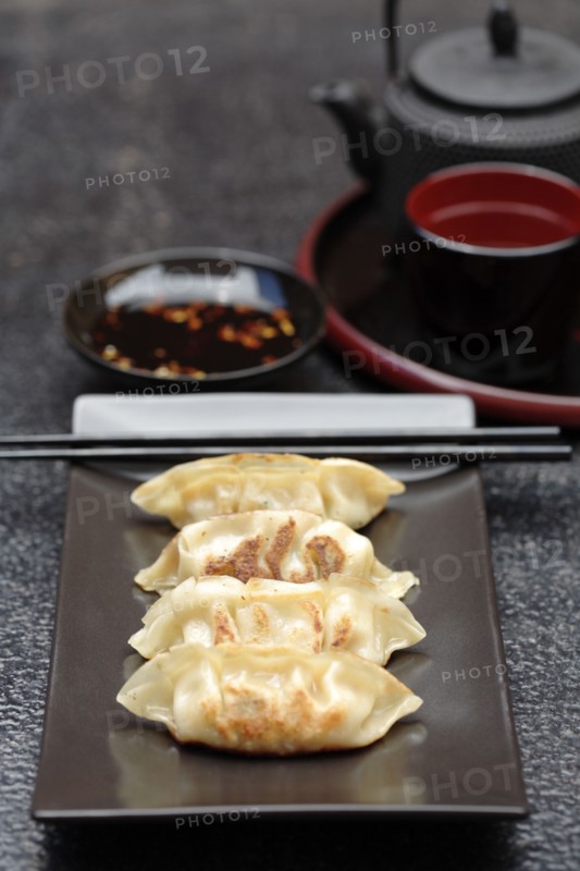 Asian fried dumplings on tray