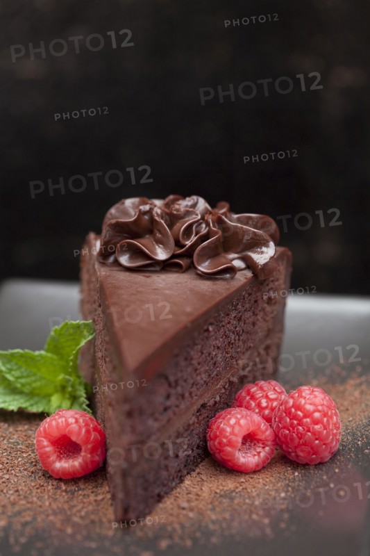 Close up of slice of chocolate cake