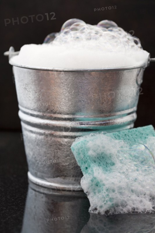 Bucket of soap suds and sponge