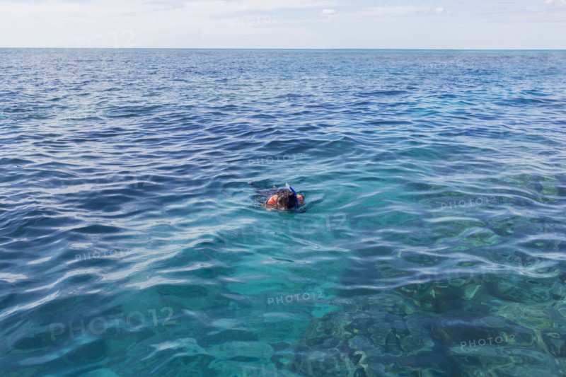 Caucasian woman snorkeling in ocean