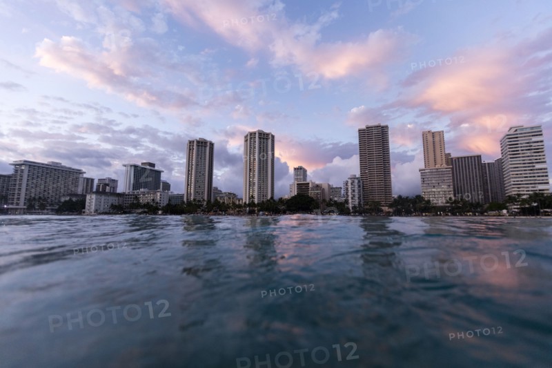 Surface level view of urban waterfront