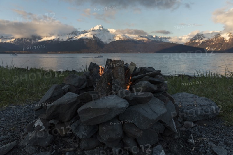 Close up of rocks surrounding campfire